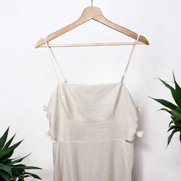 WAYF Linen Blend Cut Out Bow Midi Dress in Ivory - NWT - Sz L | Large - Picture 6 of 11